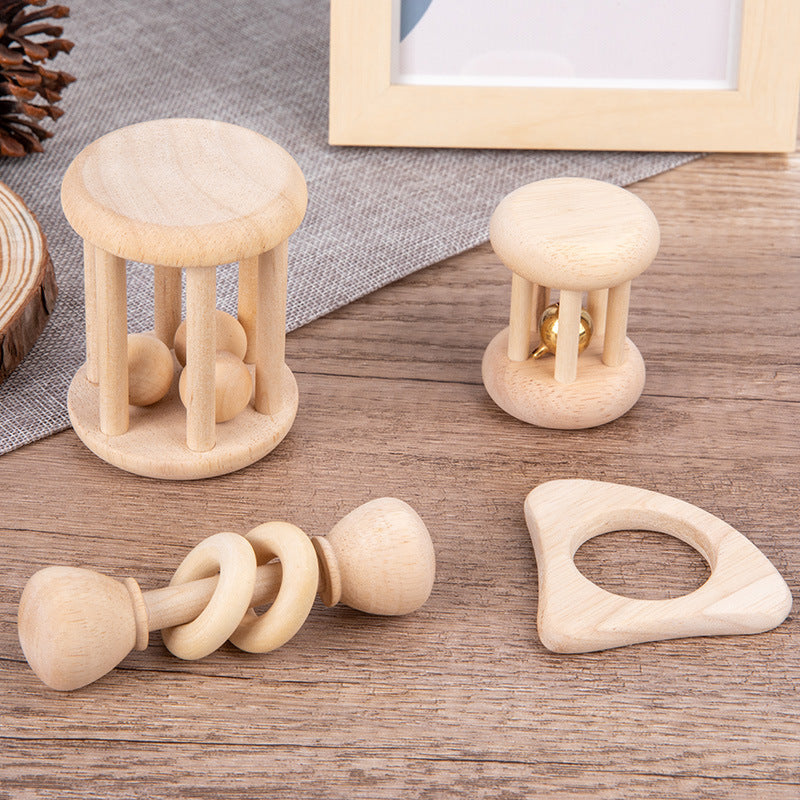 Wooden Rattle and Music Toy Set Log rattle 4-piece set