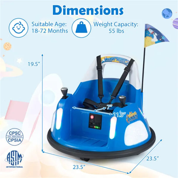 Blue Kids Bumper Car Ride-On with Music & Lights
