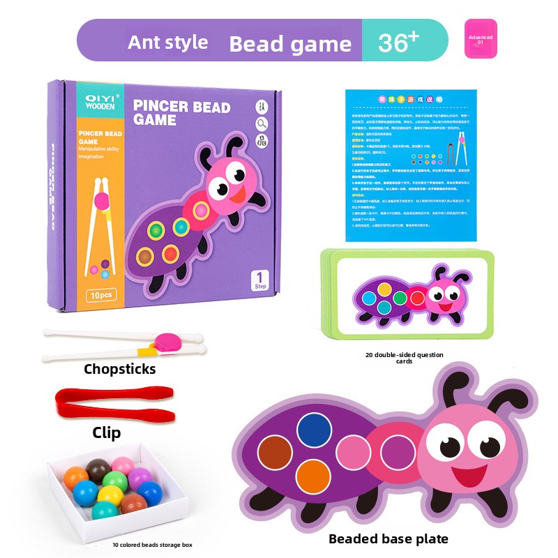 Montessori Bead Clip Toy for Kids Ant advanced Bead Game