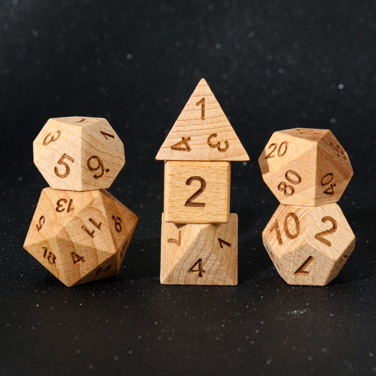 Wooden Polyhedral Dice Set for Math Games
