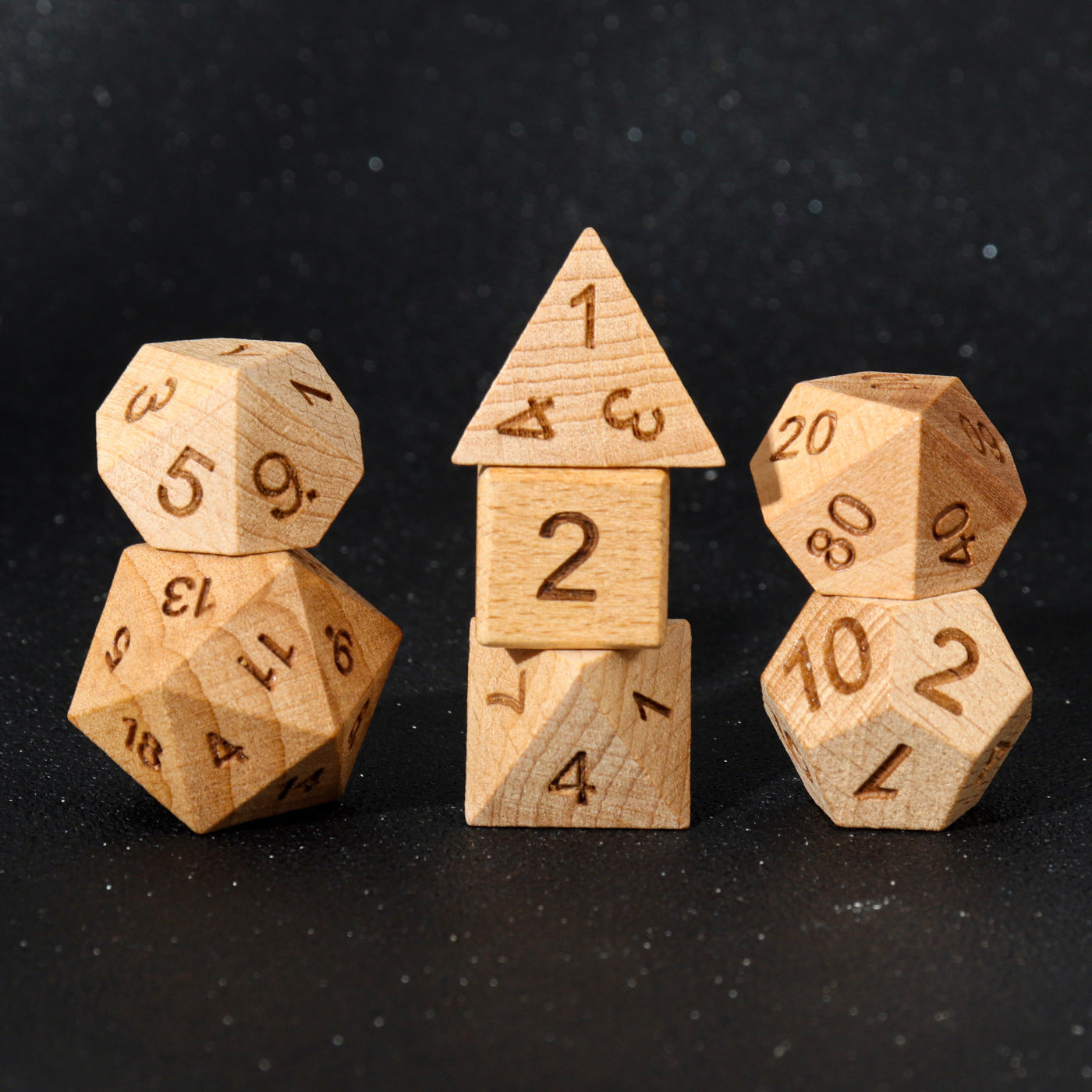 Wooden Polyhedral Dice Set for Math Games