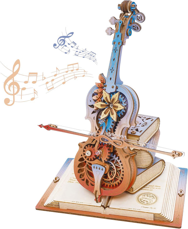 3D Magic Cello Wooden Music Box – Mechanical DIY Puzzle for Kids and Adults