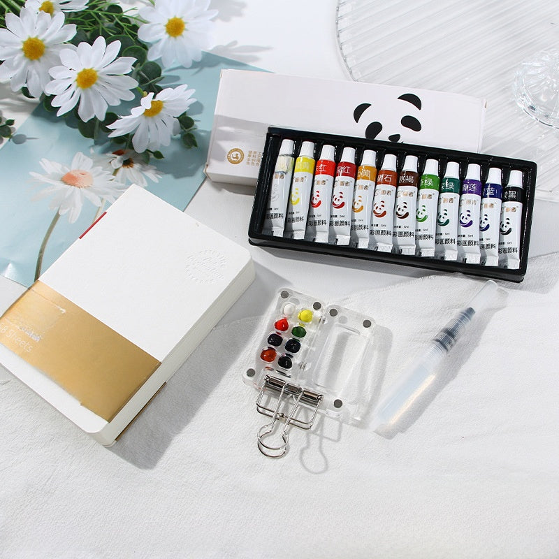 Mini Watercolor Paint Box with Sketchbook and Brush