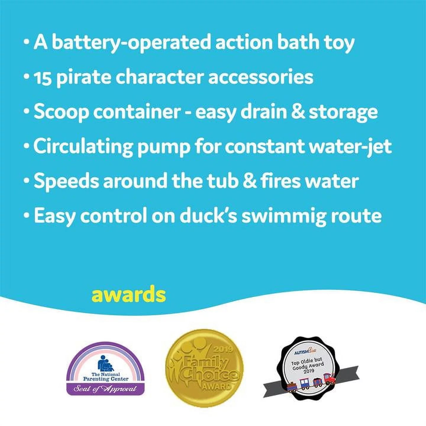 Jet Duck Pirate Bath Toy with Powered Water Cannon Shooter - Sensory Development & Bath Time Fun for Kids - Ages 2+
