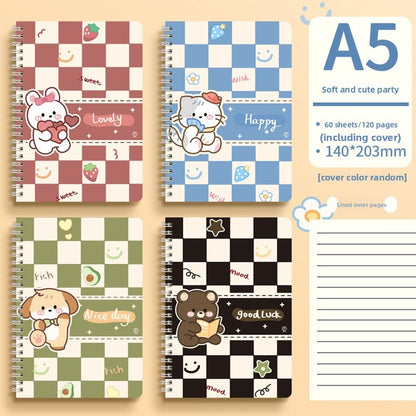 Cute Animal Coil Notebook with Hard Cover - A5/B5, 60 Sheetsd
