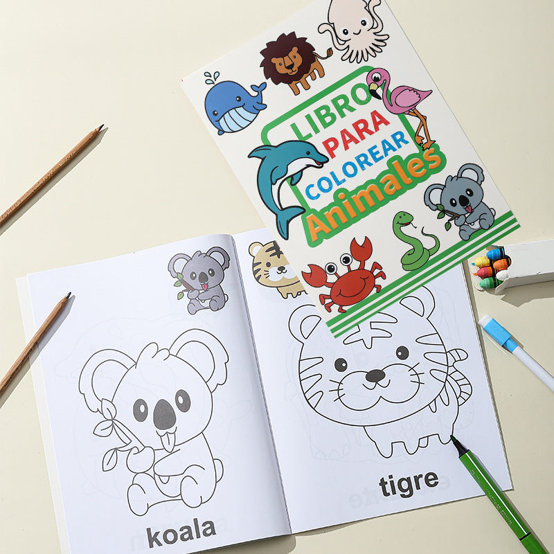 A4 Spanish Early Childhood Educational Cognitive Coloring Book Simple Drawing Doodle Book 16 Pages
