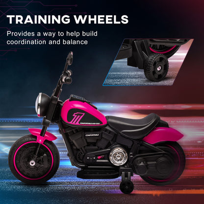 6V Kids Motorcycle w/ Training Wheels, Single-Button Start, Pink