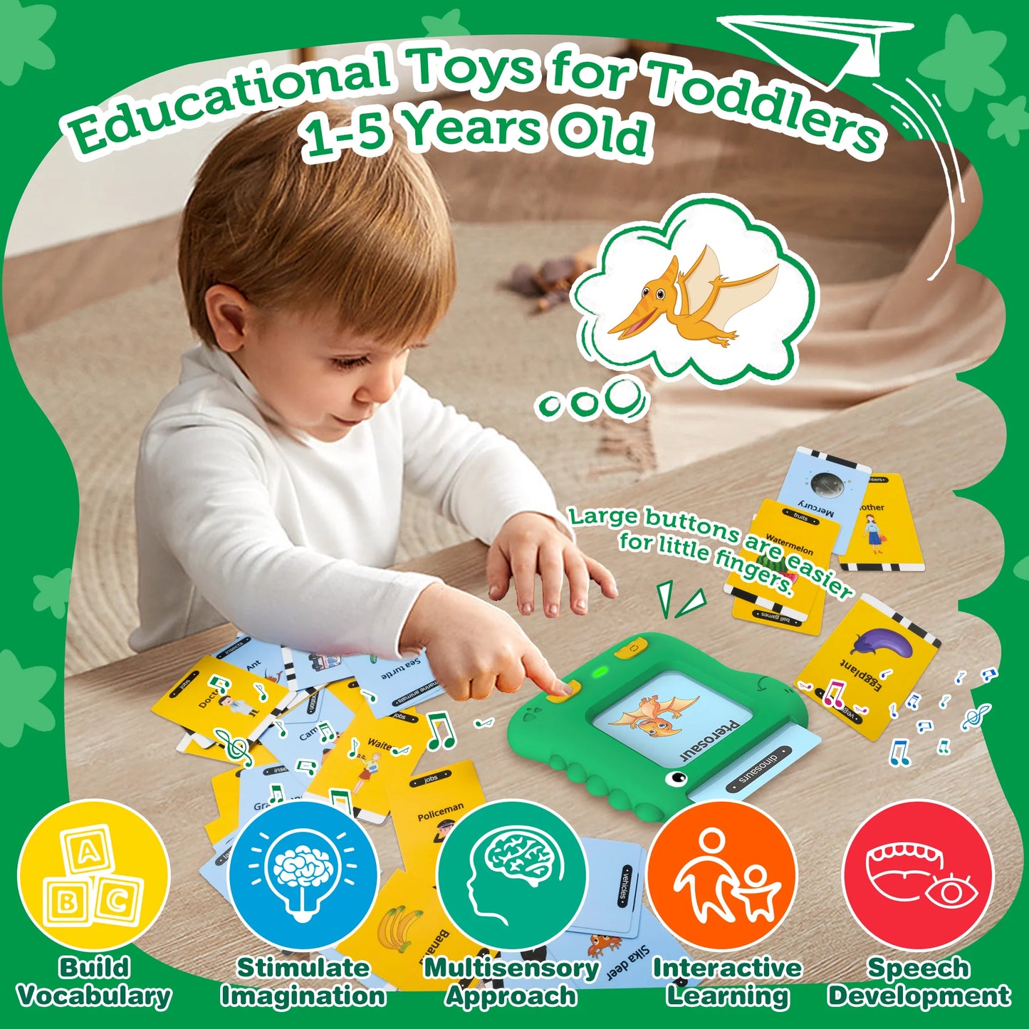 Upgraded Talking Flash Cards, Toddlers Toys for 1 2 3 4 5 6 Year Old Boys Girls, Autism Sensory Toys Montessori Educational Preschool Learning Toys for Kids, Dinosaur Toys 234 Sight Words