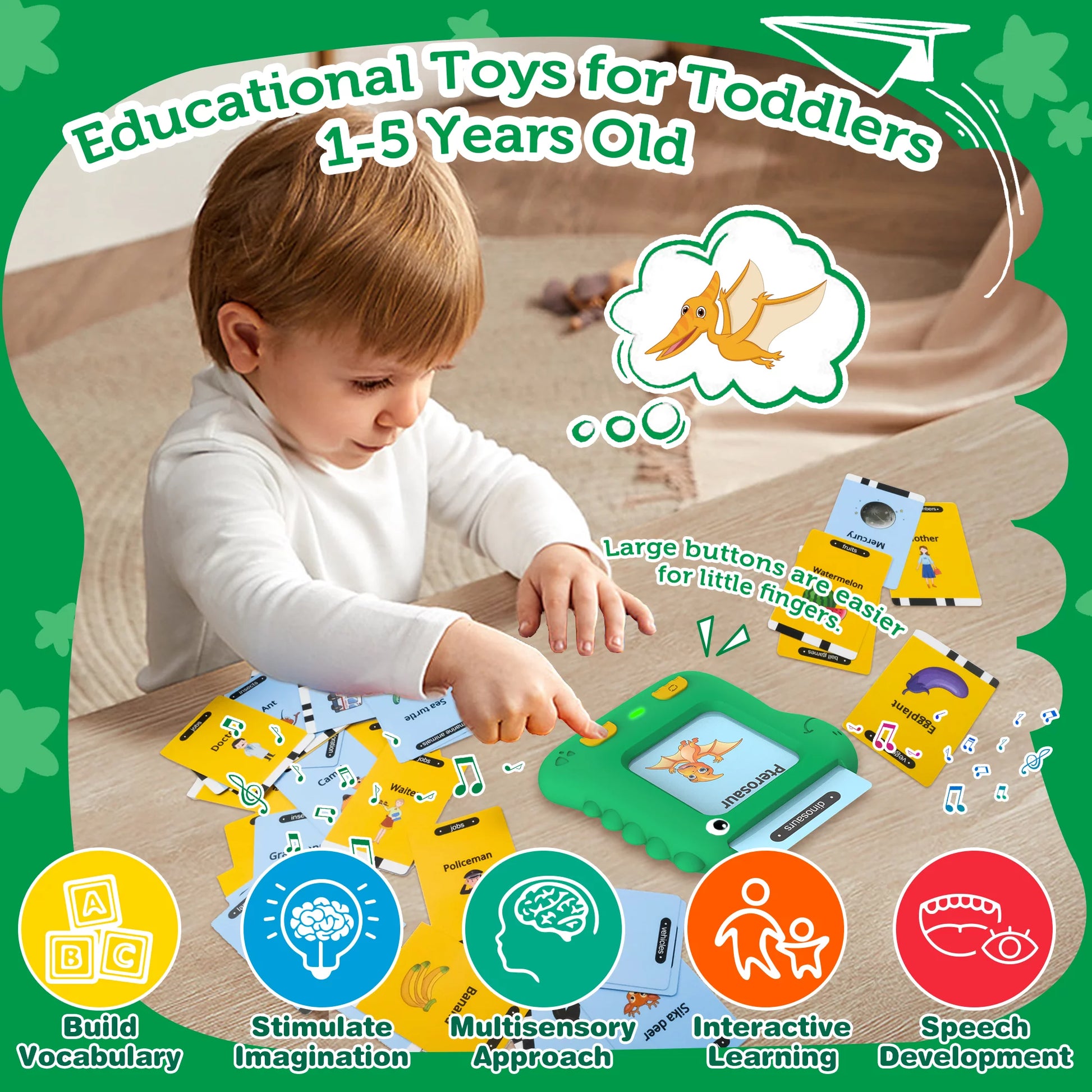 Upgraded Talking Flash Cards, Toddlers Toys for 1 2 3 4 5 6 Year Old Boys Girls, Autism Sensory Toys Montessori Educational Preschool Learning Toys for Kids, Dinosaur Toys 234 Sight Words
