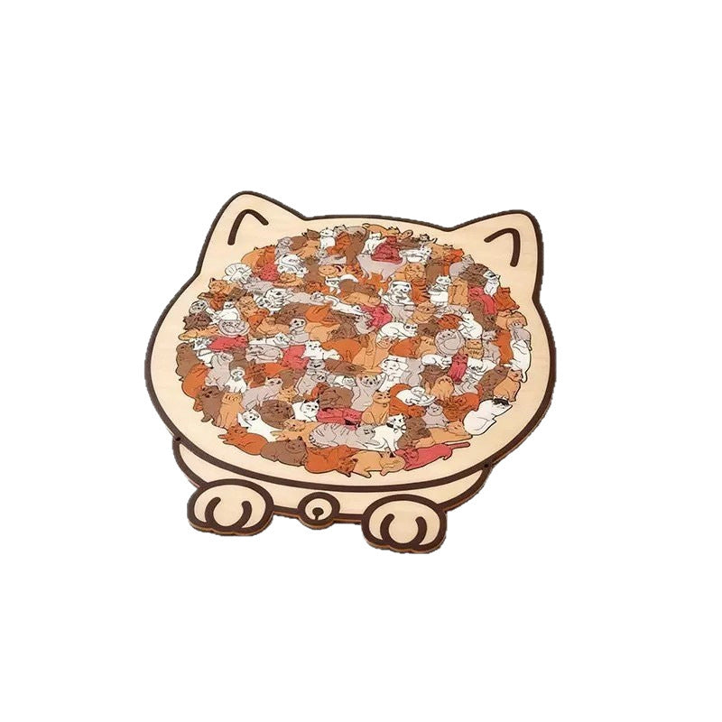 135-Piece Wooden Cat Jigsaw Puzzle – Illustrated Styles