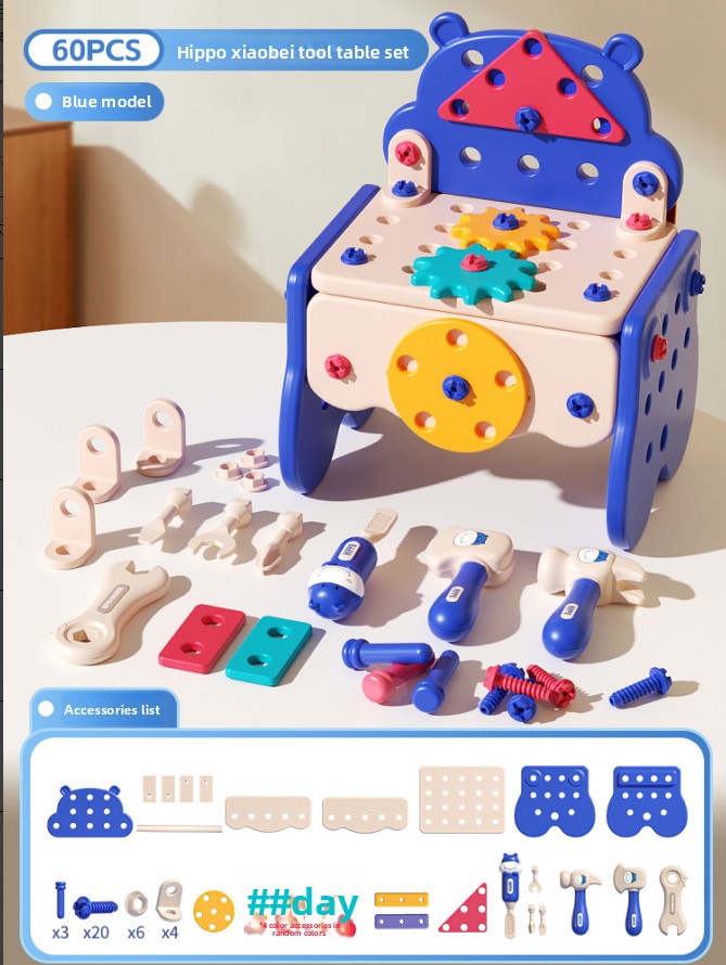 Kids Tool Set Toy with Pretend Drill Blue Tool Station 60pcs