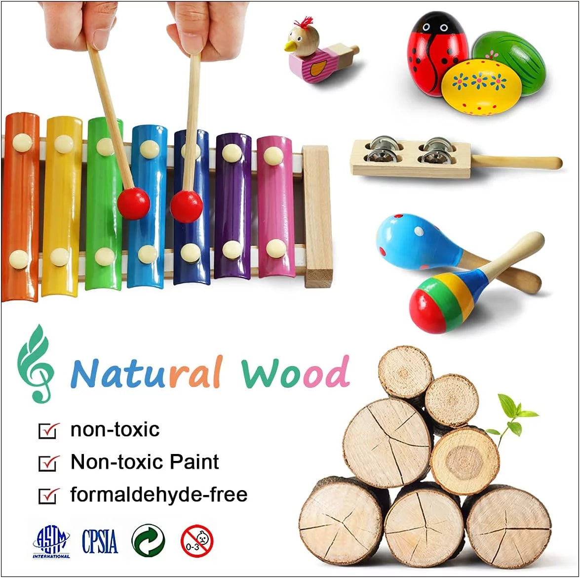 Toddler Musical Instruments,Wooden Percussion Instruments for Kids Baby Preschool Educational Musical Toys Set for Boys and Girls