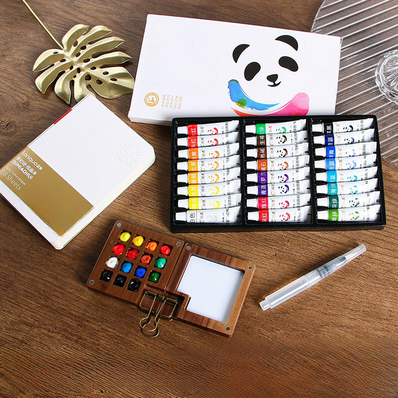 Mini Watercolor Paint Box with Sketchbook and Brush