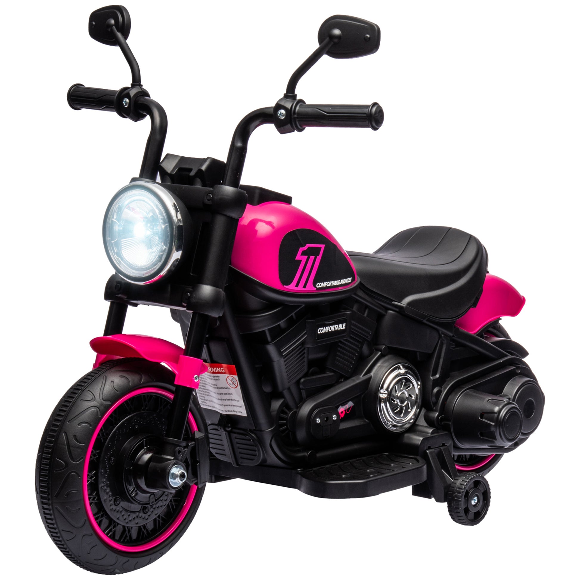 6V Kids Motorcycle w/ Training Wheels, Single-Button Start, Pink Pink 620x280x360 mm