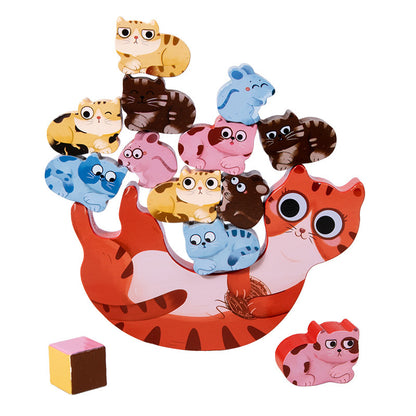 Wooden Balance Stacking Blocks Toy Cats and mice balance stacking