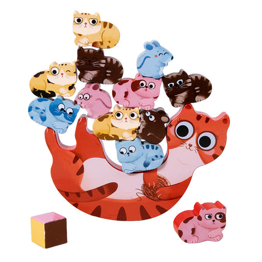 Wooden Balance Stacking Blocks for Kids Cats and mice balance stacking