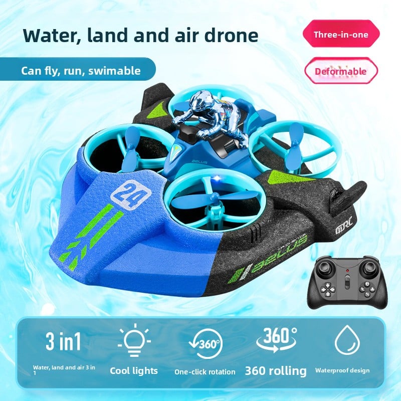 3-in-1 Remote Control Aircraft Toy for Kids Blue V24 Land, Sea and Air Triad Chinese a group of batteries