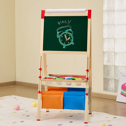 3-in-1 Kids Art Easel Double-Sided Wooden Magnetic Whiteboard Chalkboard Natural