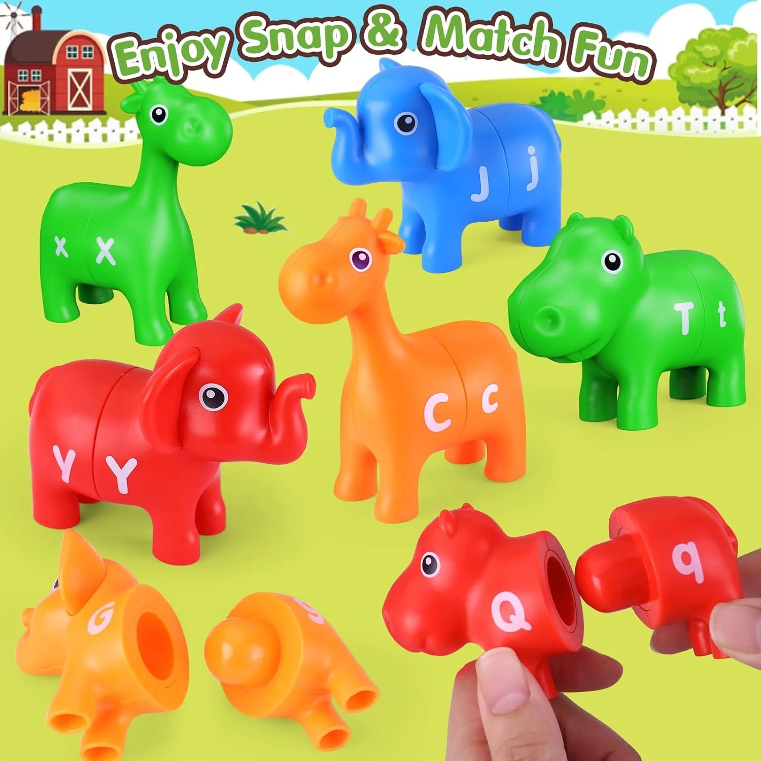 26PCS Animal Matching Letters Toy, ABC Alphabet Learning, Preschool Educational Toy, Color Shape Recoginition, Montessori Toys for 2 3 4 Years Boys Girls Gift