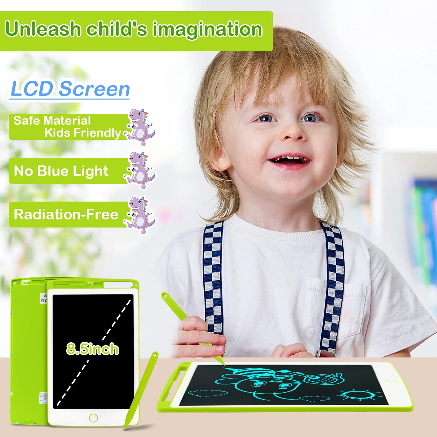 8.5 Inch Electronic Graphics Tablet, LCD Writing Tablet, 8.5" Mini Drawing Pad Doodle Board Educational and Learning Toys Gifts for Kids and Adults Green