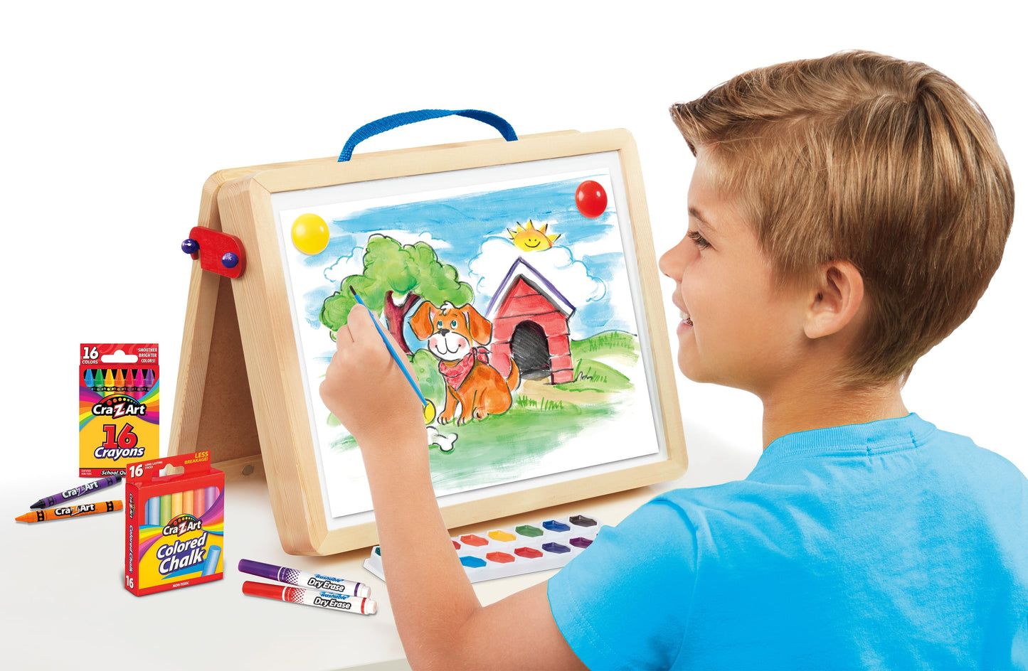 5-In-1 Portable Wood Tabletop Art Easel with Chalkboard and Dry Erase Board