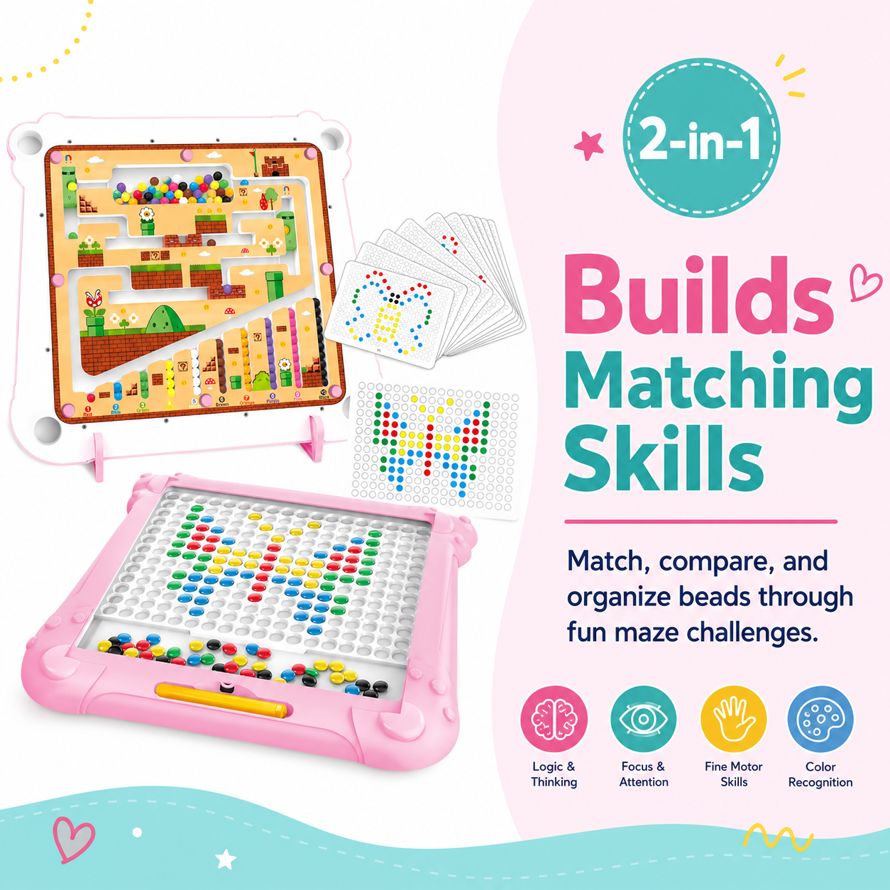 Magnetic Maze Board for Ages 3–6 — Math & Color Learning | 2-in-1