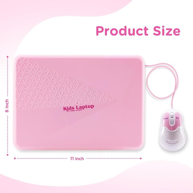 Pink Color-Screen Learning Laptop with Mouse