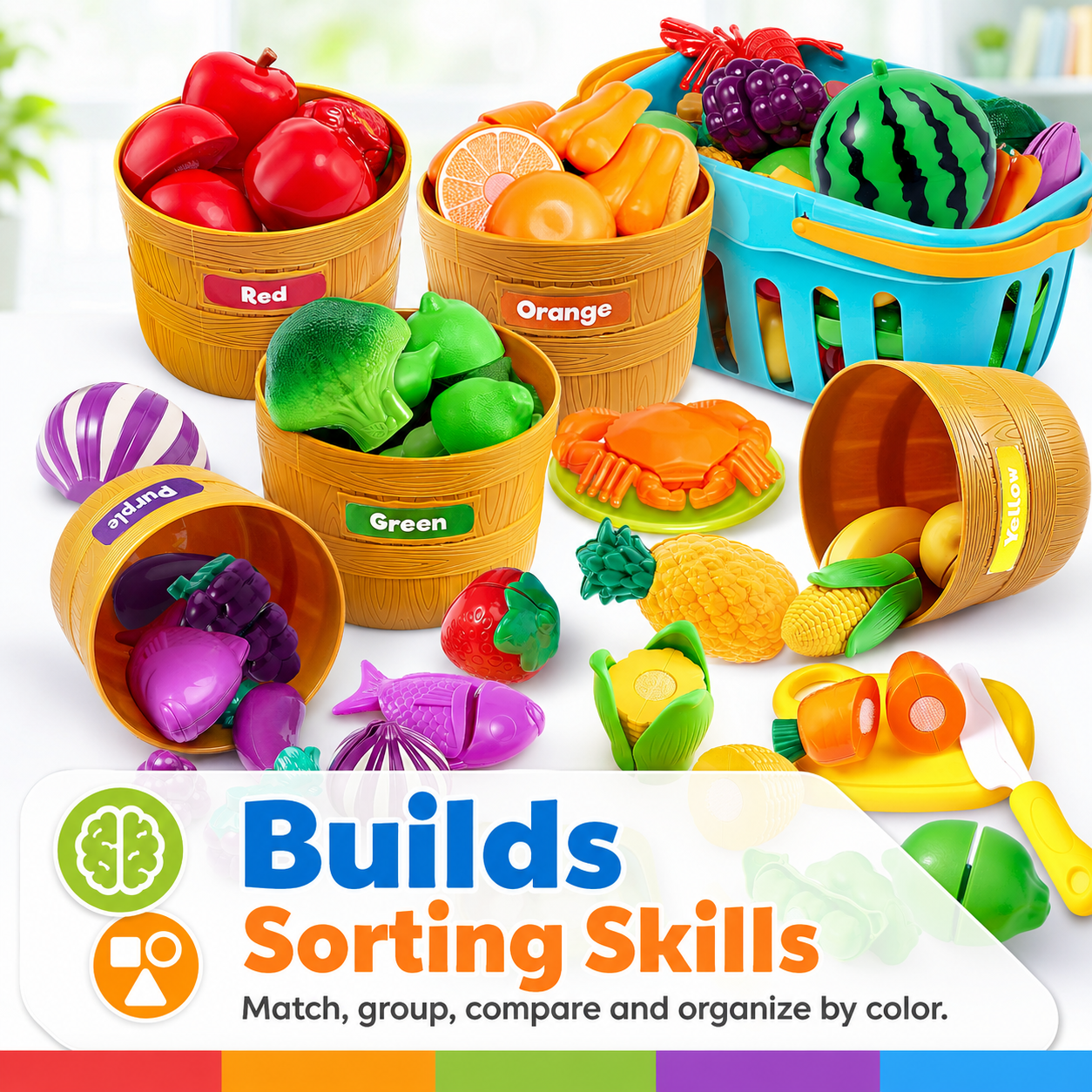 Montessori Food Sorting Toy for Toddlers – Screen-Free Color Matching & Pretend Kitchen Play