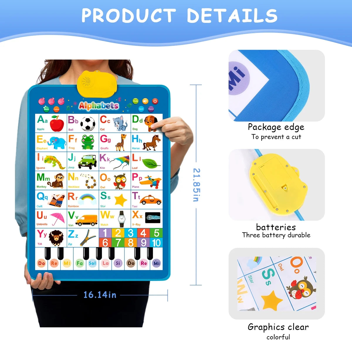 Electronic Alphabet Wall Chart, Toddler Learning Toys, Educational Toys ABC&123 Preschool Poster, Alphabet Baby Learning Toys, Toys for Ages 2-6, Blue