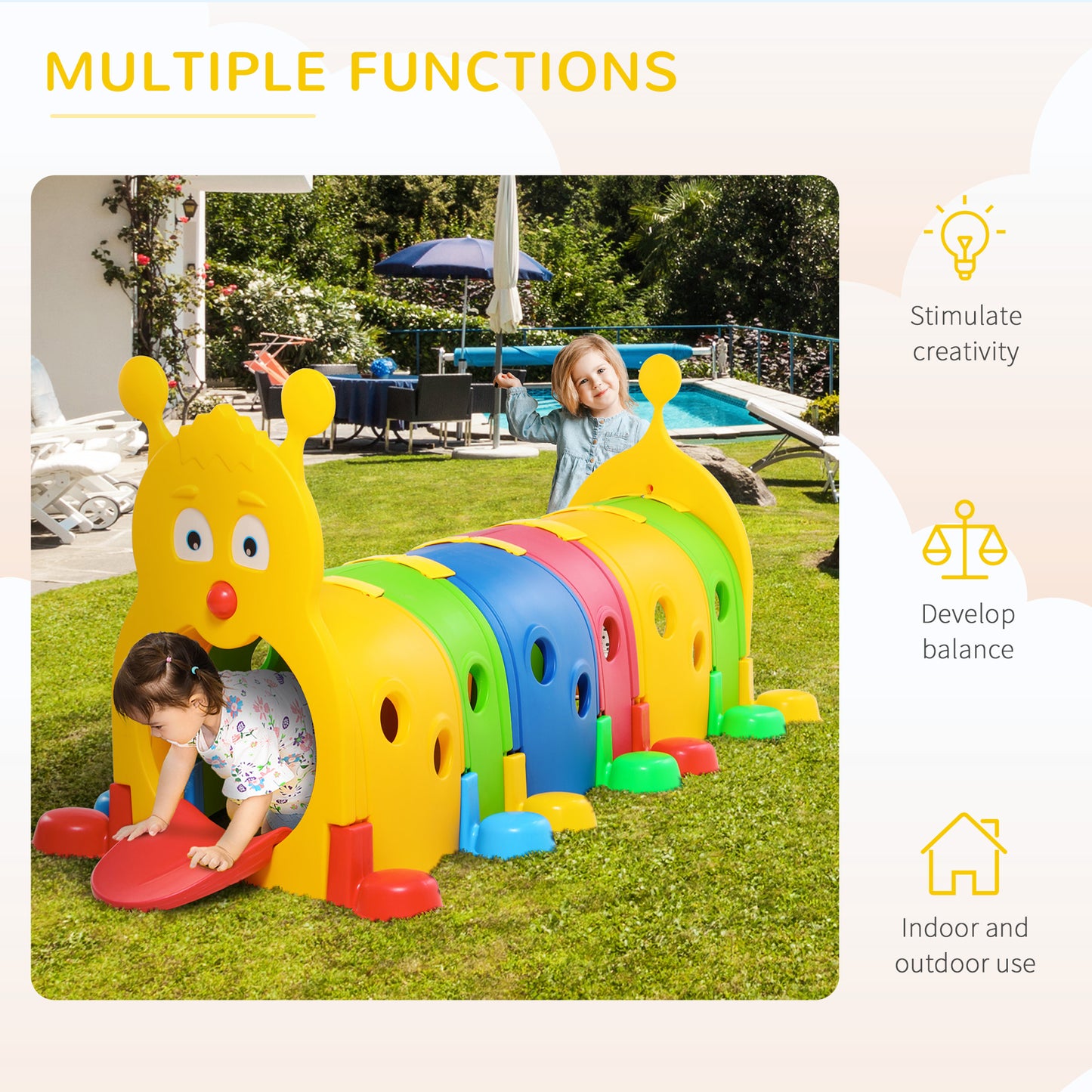 Caterpillar Toddler Tunnel for Crawling, Climbing & Active Indoor-Outdoor Play