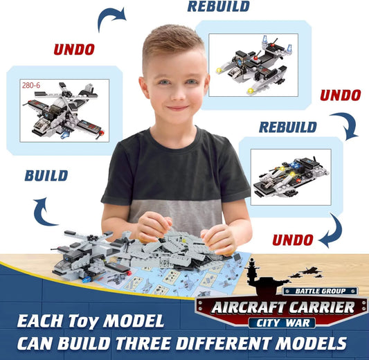 1320 Pieces Aircraft Carrier Building Blocks Set, Military Battleship Model Toy with Army Car, Helicopter & Boat, Military Toys Gift for Kids Boys Girls Age 6-12