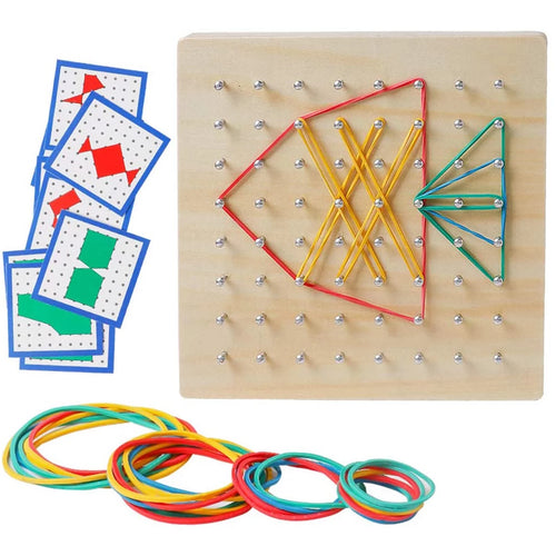 STEM Block Geo Board Graphical Educational Toys, Kids Montessori Geoboard Mathematical Manipulative Array Block with Pattern Cards and Rubber Bands Matrix 8X8 Brain Teaser Toys
