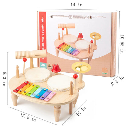 Kids Drum Set All in One Montessori Musical Instruments Set Toddler Toys Natural Wooden Music Kit Baby Sensory Toys Months Birthday Gifts for Girls Boys