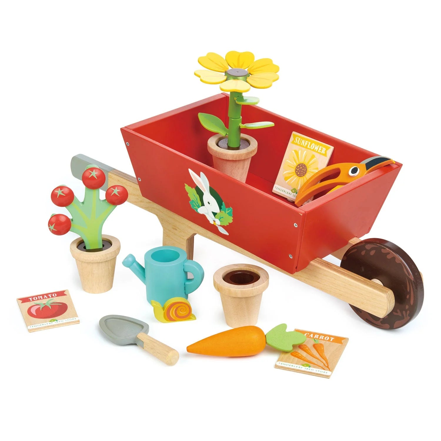 - Garden Wheelbarrow Set - Deluxe Garden Pretend Play Wooden Toy Set for Gardening - Educational, Creative and Imaginative Fun in Garden for Children 3+ TL8357