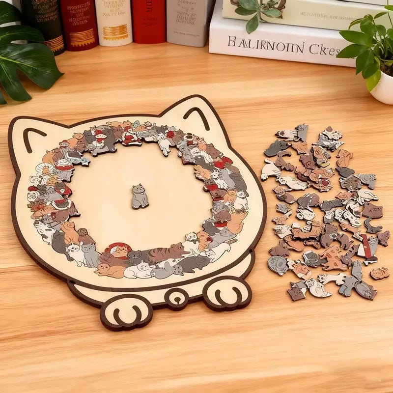 135-Piece Wooden Cat Jigsaw Puzzle – Illustrated Styles