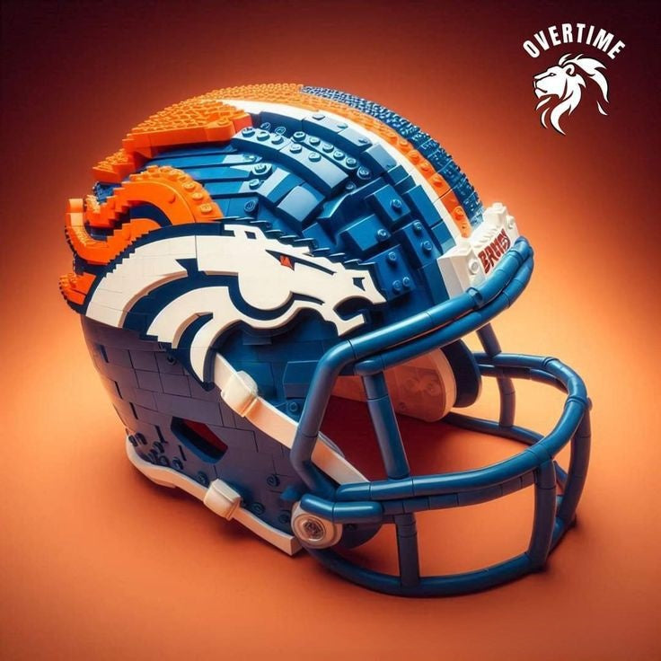 Football Helmet Building Blocks Display Set Denver Broncos