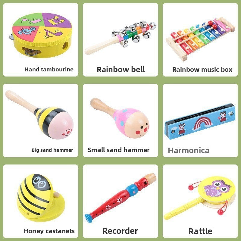 Wooden Rattle & Hand Bell Set for Babies and Toddlers