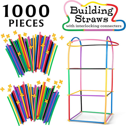 (2 Pack) 1000Pc Building Straws & Connectors Set for Kids - STEM Educational Construction Toy Includes Assorted Colors & Interlocking Connectors - Helps Develop Motor Skills & Learning - Age 3+