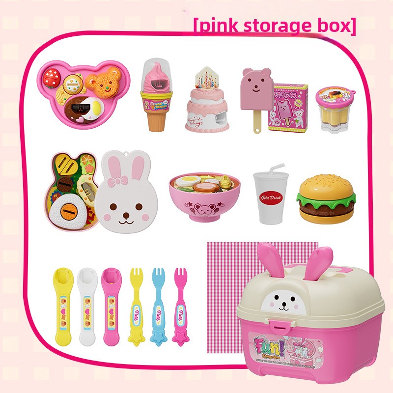 Pudding Feeding Pretend Play Toy Set Feeding 8-piece set storage box pink Color box