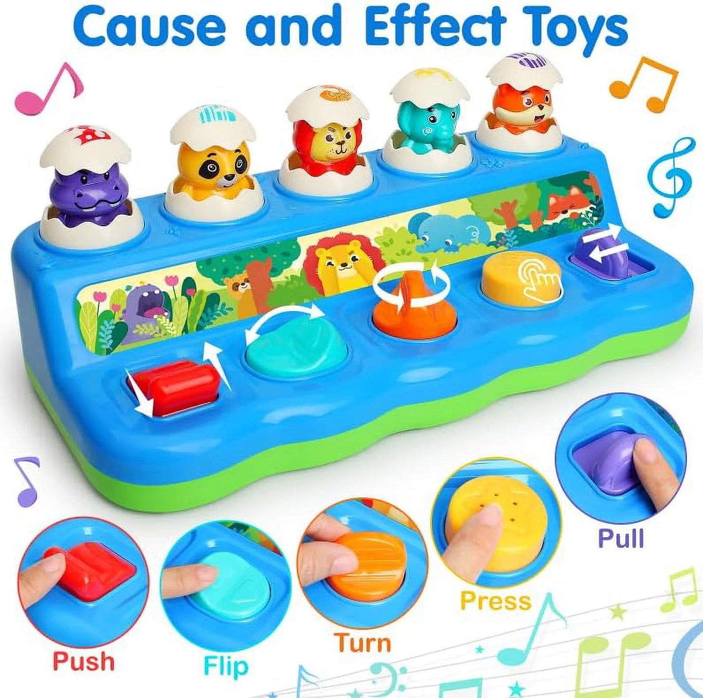 Pop up Animal Toys 9-12-18 Months with Music & Light, Montessori Cause and Effect Toys for 1 Year Old Boy Girl, Early Learning Toys STEM Toddler Toys Age 1-2 Gift