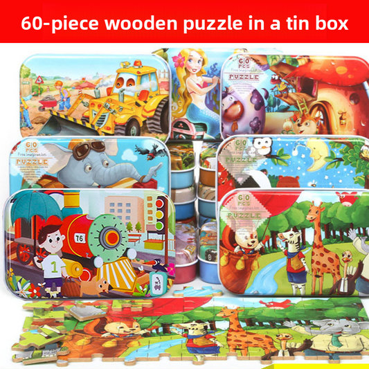 60-Piece Wooden Puzzle for Kids – Illustrated Themes & Storage Tin Wonder Kids Toy