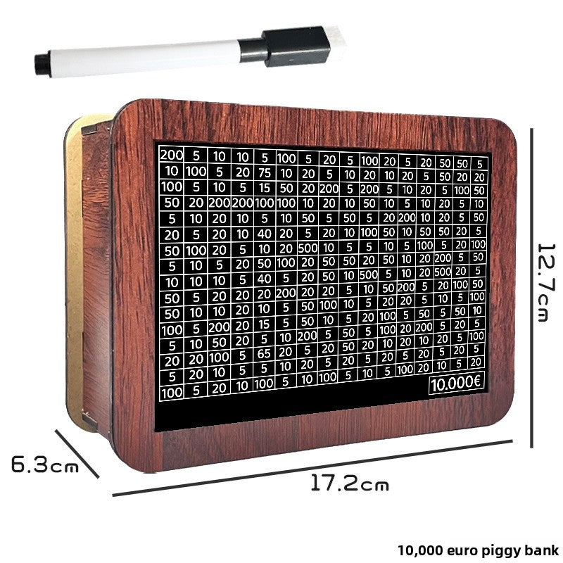 Wooden Savings Box with Money Counter Black Sticker 10k EUR