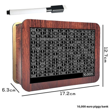 Wooden Savings Box with Money Counter Black Sticker 10k EUR