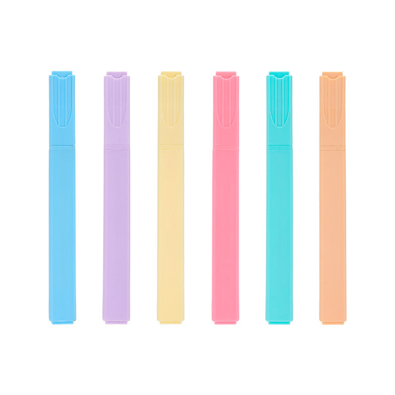6-Color Square-Barrel Highlighter Pen Set for Students