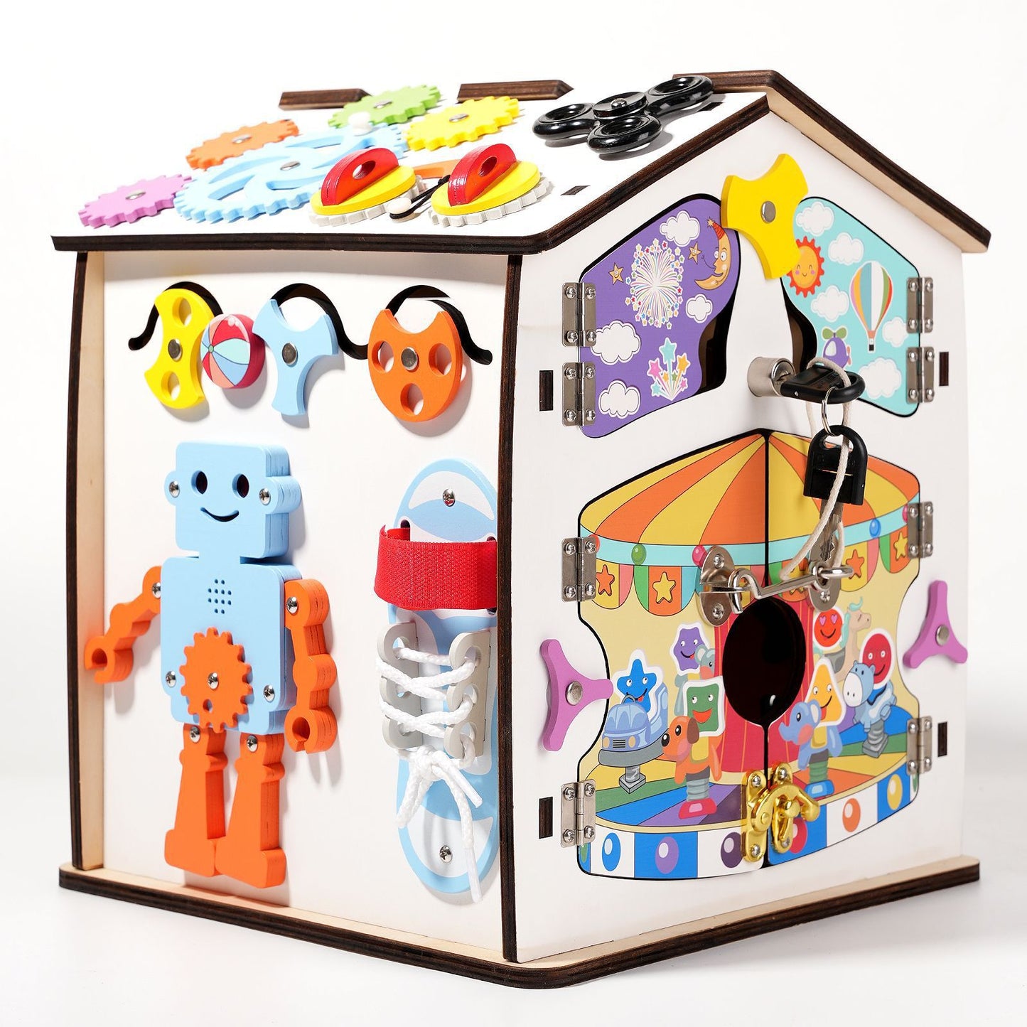 Wooden Montessori Busy House for Kids – Fine Motor Activity Toy