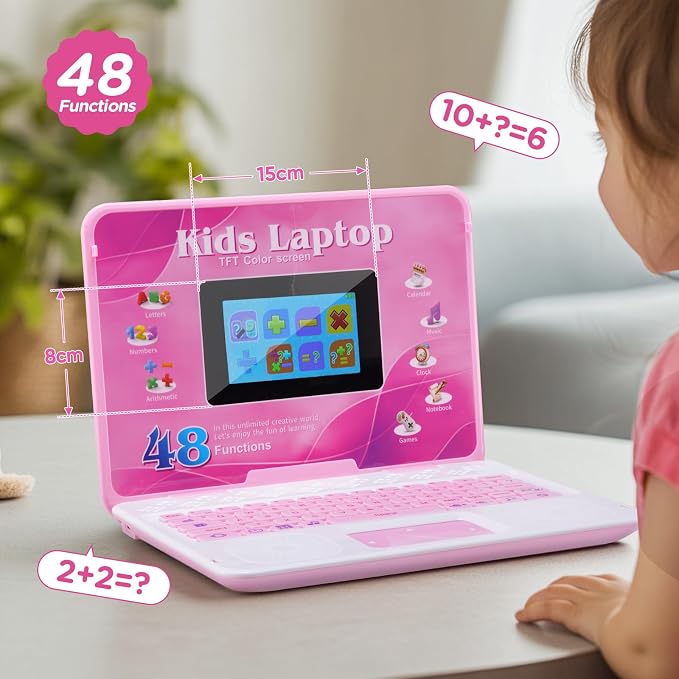Pink Color-Screen Learning Laptop with Mouse