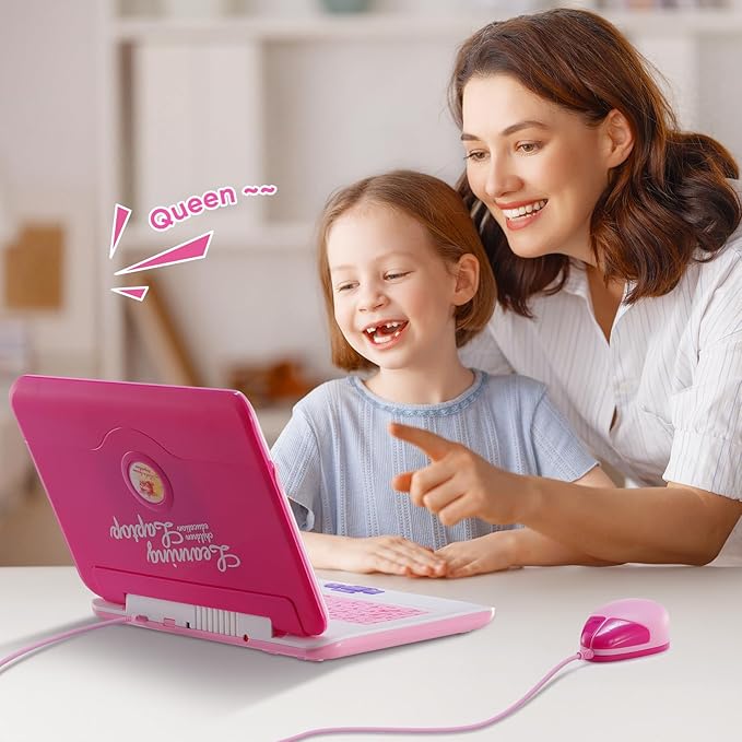 Pink Kids Learning Laptop Toy with Mouse