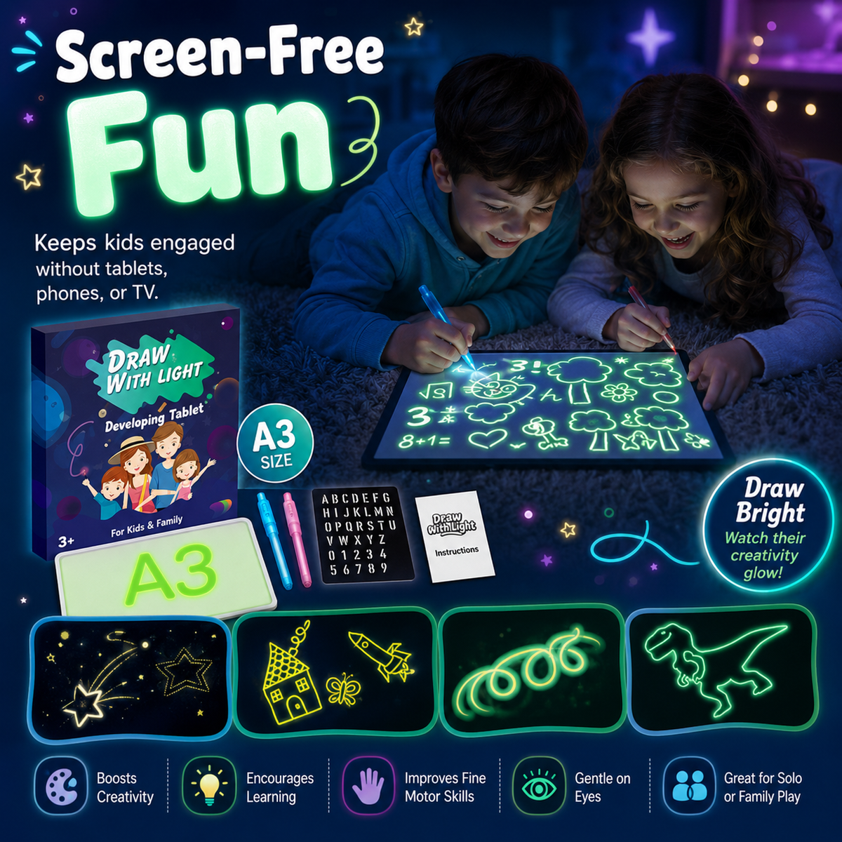 LED Drawing Board for Kids Ages 4–6
