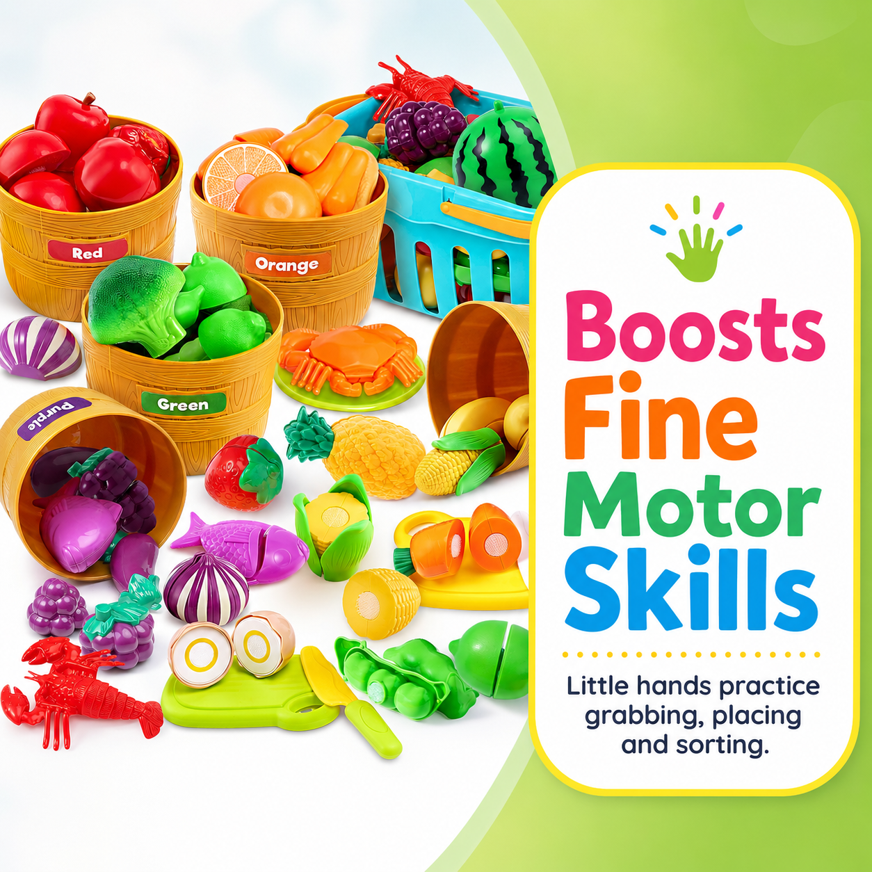 Montessori Food Sorting Toy for Toddlers – Screen-Free Color Matching & Pretend Kitchen Play