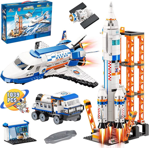 1091 Pieces City Space Shuttle and Space Rocket Toy Building Blocks Set, Cool Spaceship Toy for Kids, Astronaut Roleplay STEM Toy for Boys and Girls Age 6-12